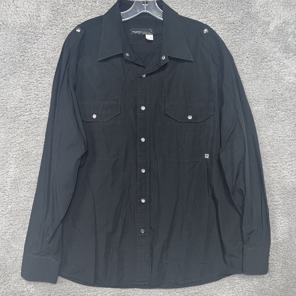 VTG Rocawear Shirt Men's Size XL Black Snap Button Up Long Sleeve Western Y2K